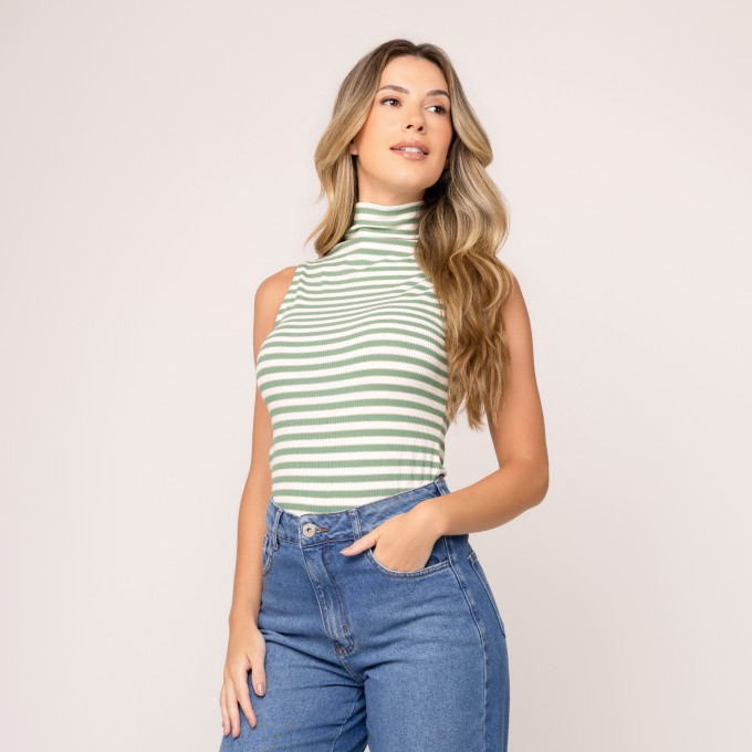 Blusa Canelada Gola Alta Alana