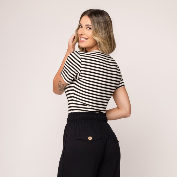 Blusa Canelada com Galão Sophia