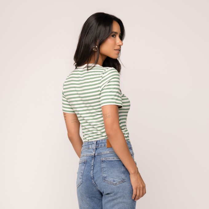 Blusa Canelada com Galão Sophia