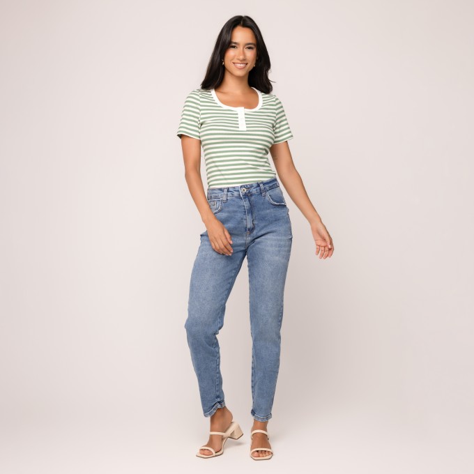 Blusa Canelada com Galão Sophia