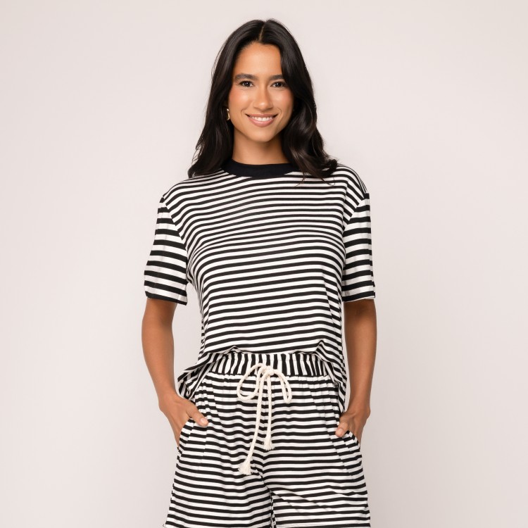Blusa Malha Olívia Listrada Em Preto