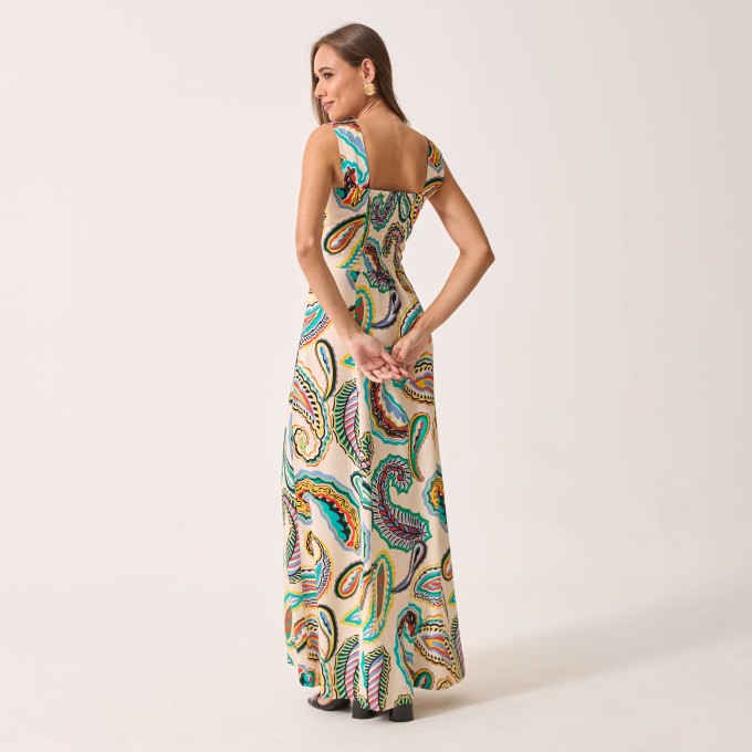 Vestido Tecido Jullia - Fundo Off Estampa Paisley