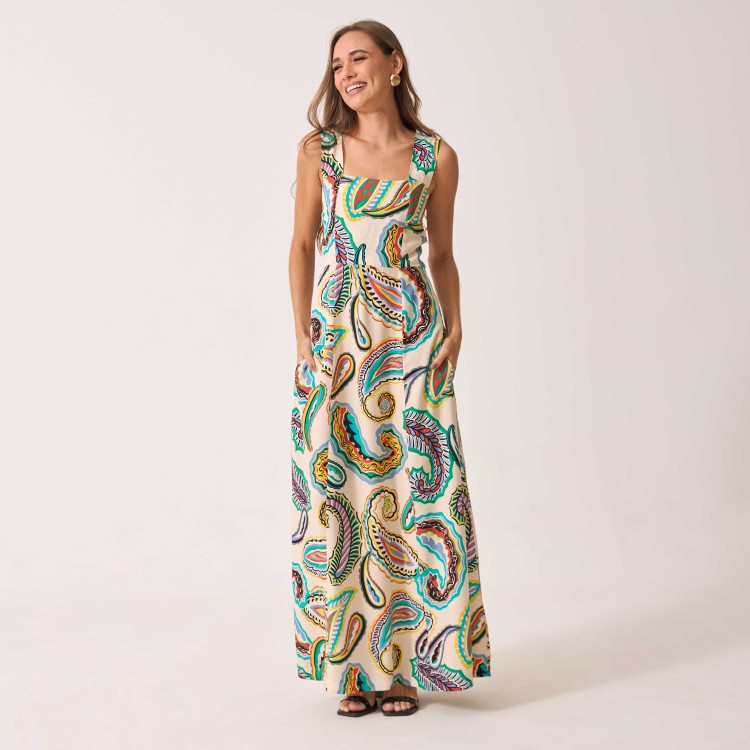 Vestido Tecido Jullia - Fundo Off Estampa Paisley