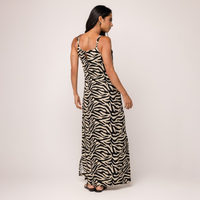 Vestido Viscolinho Estampado Monica - Preto